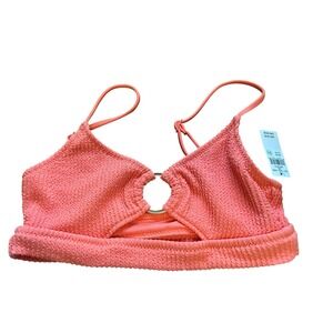 Aerie Textured Ring Front Bikini Top Coral Peach Adjustable Straps XS‎